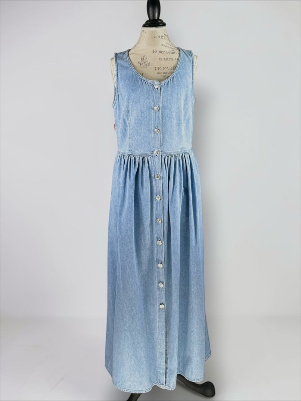 Vintage 90s Denim Button Up Maxi Dress with Pockets Tickets Red Tab Large